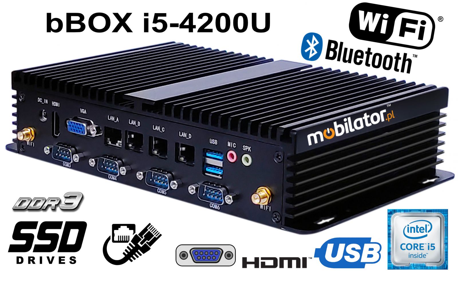 bBox 4xLan BestView Komputer przemysłowy  dla zastosowań magazynowych z modułem Bluetooth WiFi 3G 4G 6x COM